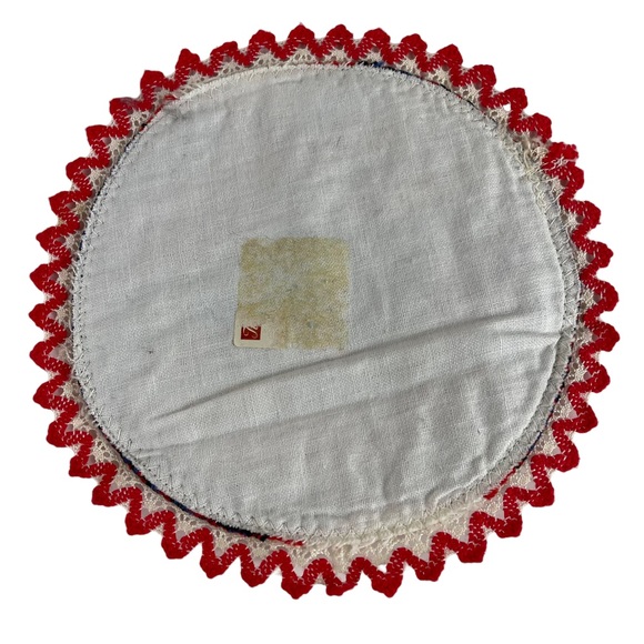 Vintage Australian Folk Art Cottagecore Needlepoint Thin Hot Pad Doily 7” Circle - Picture 6 of 11